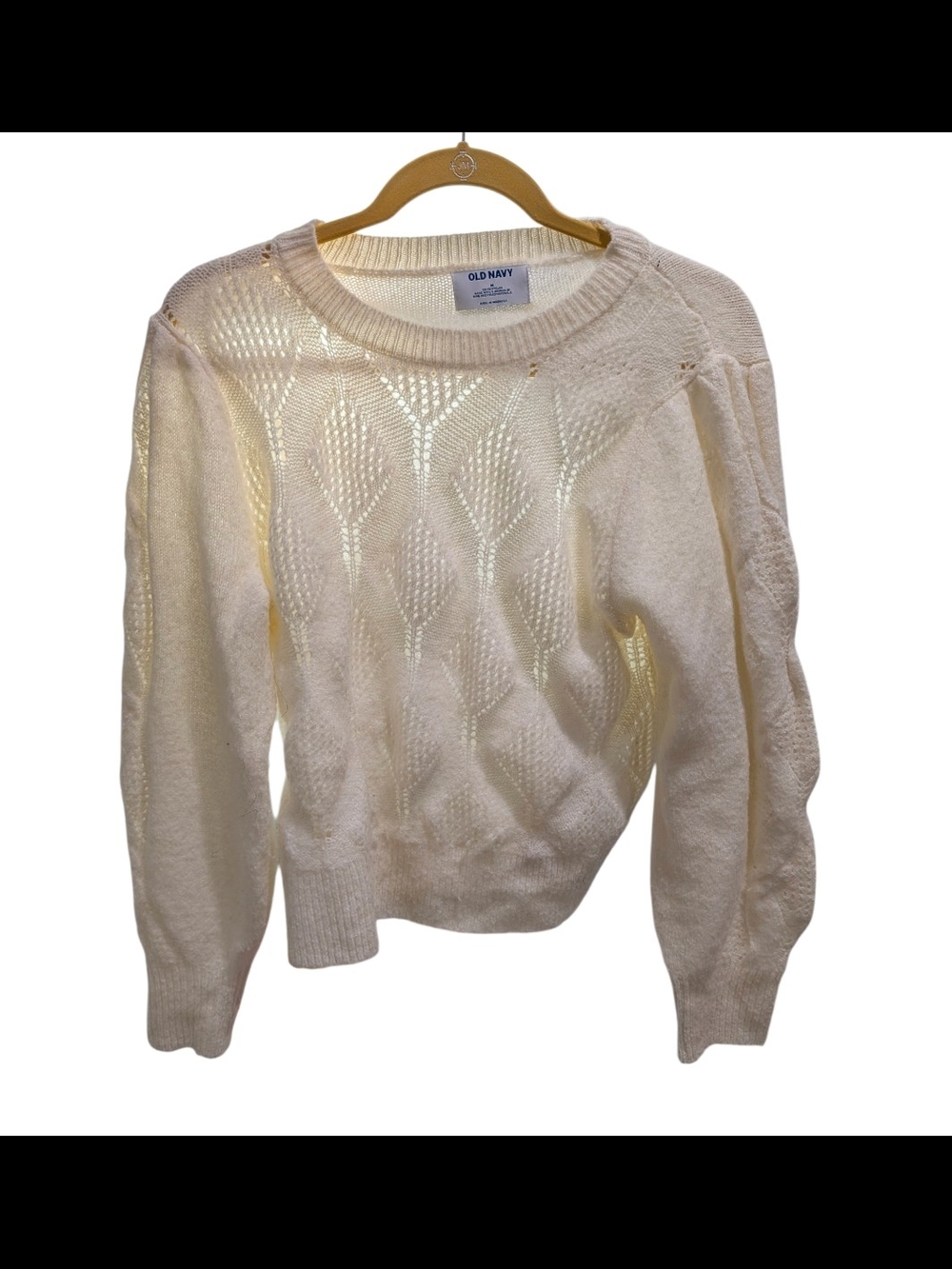 Old Navy Cream Crewneck Openwork Sweater